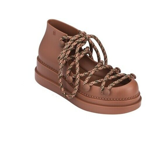 NWOB Melissa Ninety Sandal Platform Shoe Lace Up Brown Round Toe Wedge J… - Picture 1 of 10